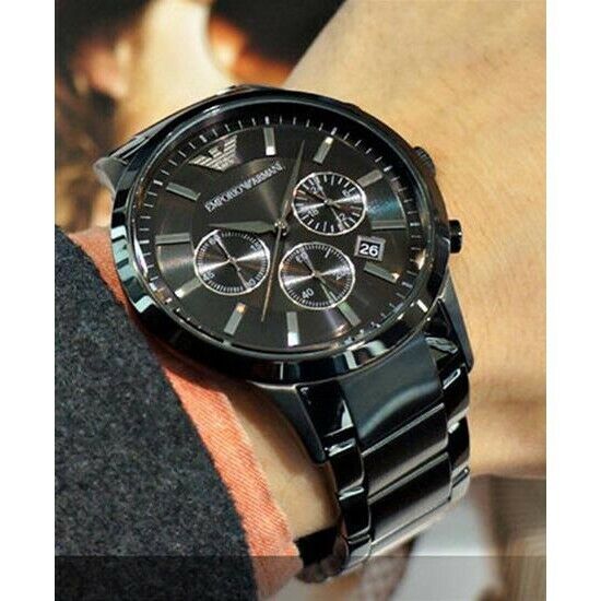 Emporio Armani Men's Renato Chronograph Watch Black Steel