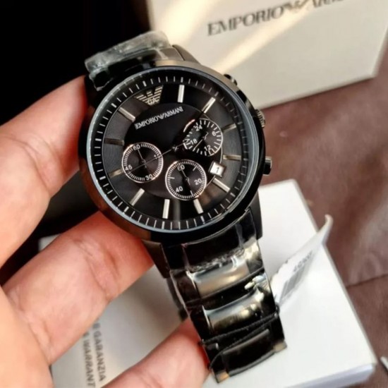 Emporio Armani Men's Renato Chronograph Watch Black Steel