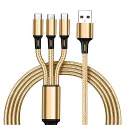 Multi Charging Cable 3 in 1 Nylon Braided Multiple USB Fast Charging Cable for Android, iOS and Type C Devices USB Port Connectors Compatible Smart Phones & Tablets