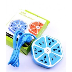 USB Hexagon Socket with 4 USB Slot and 4 Power Extension Cord (Multicolor)
