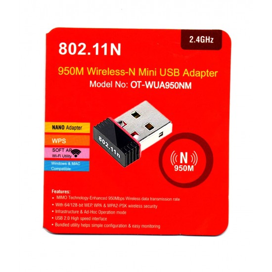 802.11N : 950Mbps Wireless Dongle Network Card USB LAN WiFi Adapter Receiver USB Dongle Wireless Receiver Network Card for PC/Laptop (Black)