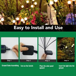 Firefly Outdoor Solar Lights | 8 LED | with Flash Mode | Starburst Swaying Solar Garden Light, Warm Garden Light | Outdoor Decoration | Waterproof | Firefly Path Lights for Pots, Balcony Garden