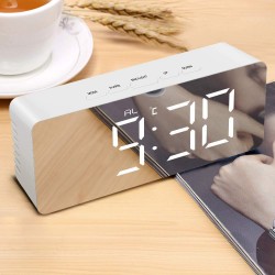 Digital LED Mirror Alarm Clock Smart Back Light Table Mirror Alarm Clock with Sensor Date and Temperature for Office Home and Bedroom for Heavy Sleeper