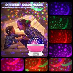 Table Lamp Night Moon Light for Kids Space & Animal World Star Projector 360 Degree Rotation - 4 LED Bulbs 9 Light Color Changing with USB Cable