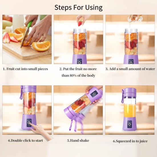 6 Blade Smoothie Maker & Portable Electric USB Juice Maker Juicer Bottle Blender Mixer, Rechargeable Bottle & Portable Fruit Blender Maker Protein Shaker