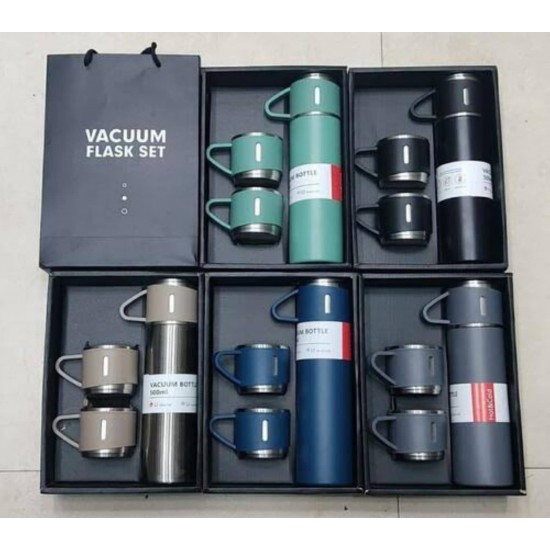 Vacuum Flask and Flask Set, 3 Steel Cups with Flask Combo, Size-500ML, Odorless & Keeps Liquid Cold/Hot, Ideal Gift for Diwali and Birthday Gift Return Gift