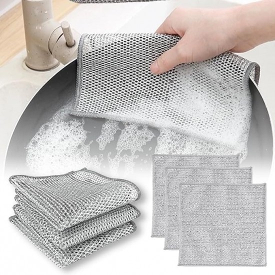 Pack of 6 Multipurpose Wire Dishwashing Rags for Wet and Dry Stainless Steel Scrubber for Utensils Non-Scratch Wire Dishcloth for Washing Dishes Sinks Counters Easy Rinsing Machine Washable