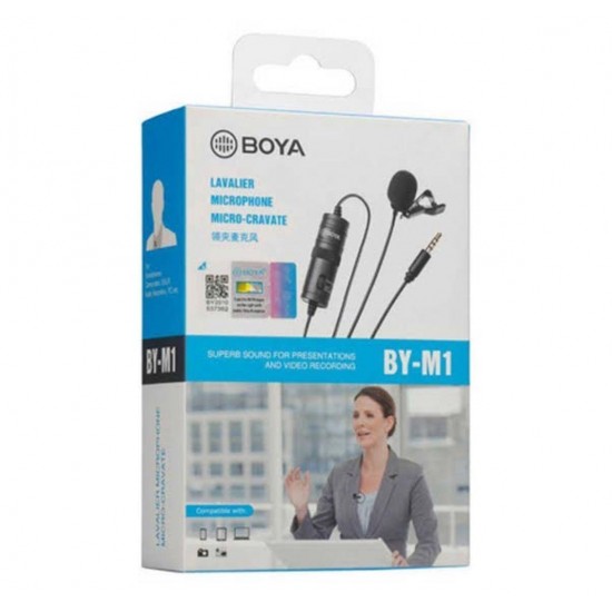 Boya BYM1 Omnidirectional Lavalier Condenser Microphone with 20ft Audio Cable (Black)