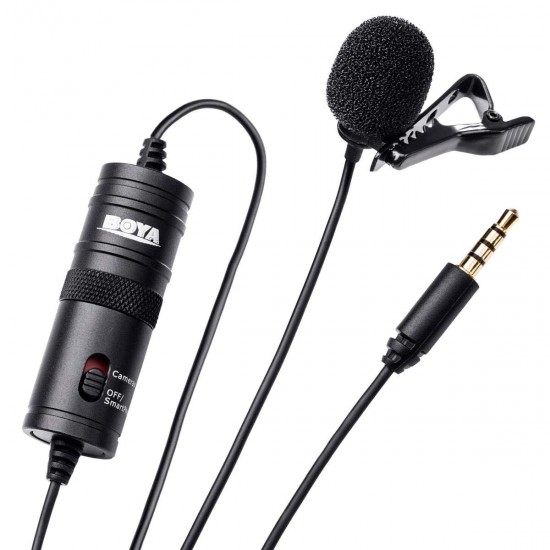 Boya BYM1 Omnidirectional Lavalier Condenser Microphone with 20ft Audio Cable (Black)