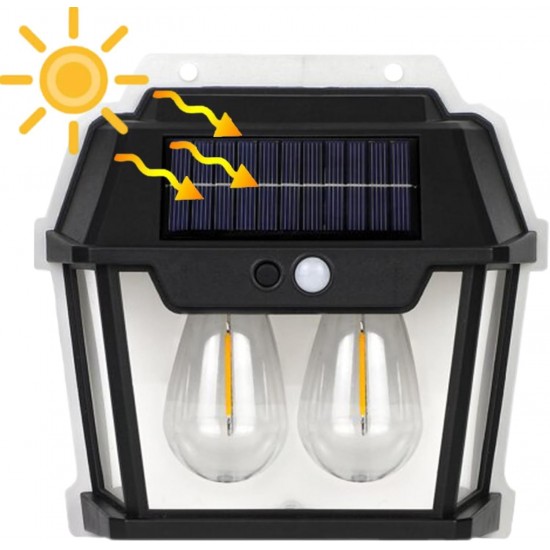 Solar Powered Outdoor Waterproof LED Wall Light with Motion Sensor ABS Plastic (Dual LED Bulb)