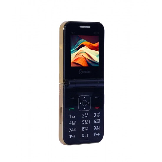Snexian Rock Z Flip Dual Sim |Keypad Mobile with 2.4" Display, Flip, Fold, Call & SMS Indicator |Crystal Back Panel, BT Dialer, Voice Changer, Long Lasting Battery, Camera, Feature Phone (Gold)