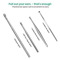 Ear Cleaning tool ,Ear wax remover Stainless Steel tool kit, Reusable Ear cleaner buds ,ear cleaner gadgets home, spring ear pick, wax remover for ears with Case(5pc)