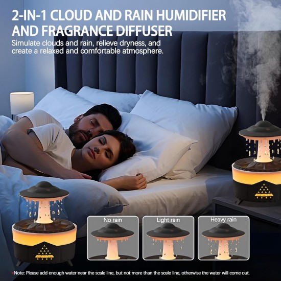 UFO Raindrop Humidifier, Rain Cloud Humidifier with Colorful Lights Remote Control Timing Humidifier Aroma Humidifier
