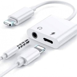 Dual 3.5mm Headphone Jack & Charge Splitter Adapter Compatible with All iPhone 11/12/13/ XS/ MAX / XR/ iPad Earphone Charging / Call / Volume Control (Music or Call)