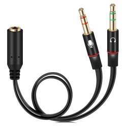 3.5 mm Headphone Splitter for Computer 2 Male to 1 Female 3.5mm Headphone Mic Audio Y Splitter Cable Smartphone Headset to PC Adapter 