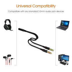 3.5 mm Headphone Splitter for Computer 2 Male to 1 Female 3.5mm Headphone Mic Audio Y Splitter Cable Smartphone Headset to PC Adapter 