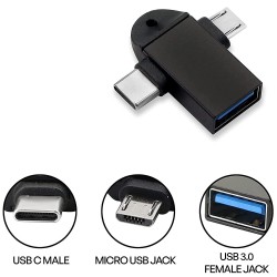 2 in 1 OTG Adapter Micro USB+USB Type C to USB Female Connector, OTG Pen Drive Adapter to Mobile Connector Type C, Compatible with All Devices