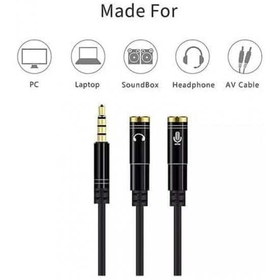 Headphone Splitter, 3.5mm Audio & Mic Stereo Y Splitter Cable Male to Female Dual Headphone Jack Adapter with Mic & Audio for Smartphone, Tablet