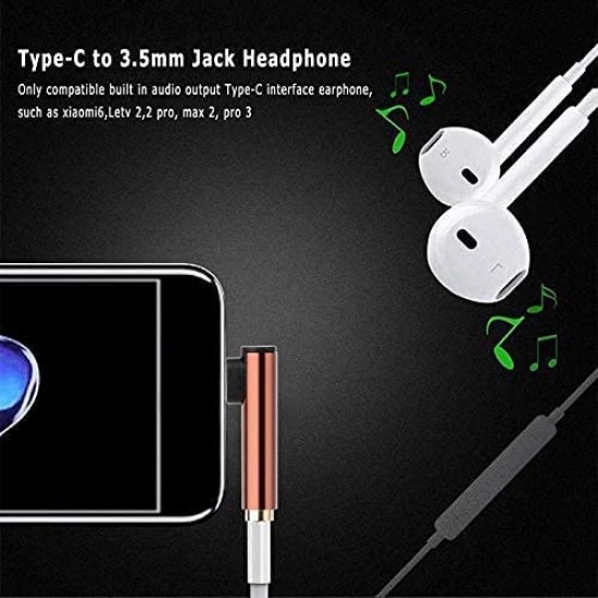 L Shape Type C to 3.5mm Aux Headphone Splitter Adapter Jack Converter
