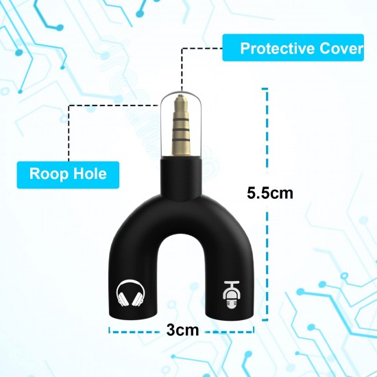 3.5mm U Shape 3 Pin 1 Male to 2 Female EP Stereo Jack Audio Mic Splitter Headset Connector Adapter Compatible with All Mobile Device Phone Converter