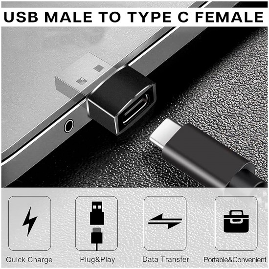 USB Male to Type C Female Adapter for Data Sync & Fast Charging, USB A to Type C Connector Works with Laptops, Chargers, PC
