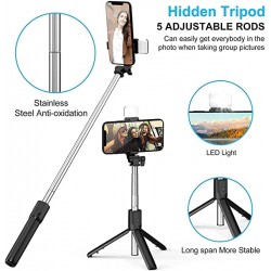 R1s Bluetooth Selfie Sticks with Remote and Selfie Light, 3-in-1 Multifunctional Selfie Stick Tripod Stand