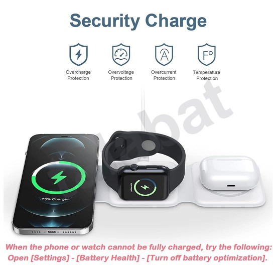 Wireless Charger 3 In 1,Talabat Magnetic Travel Wireless Charging Station Multiple Devices, Compatible For I-Phone 14/13/12/Pro/Max, iwatch, Airpods 3/2/Pro, White