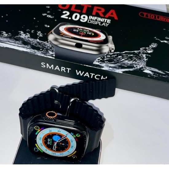 T10 Ultra Smartwatch Black 2.09" Big Screen, Calling, Wireless Charging, Sleek Design, Metal Body with Activity Tracker